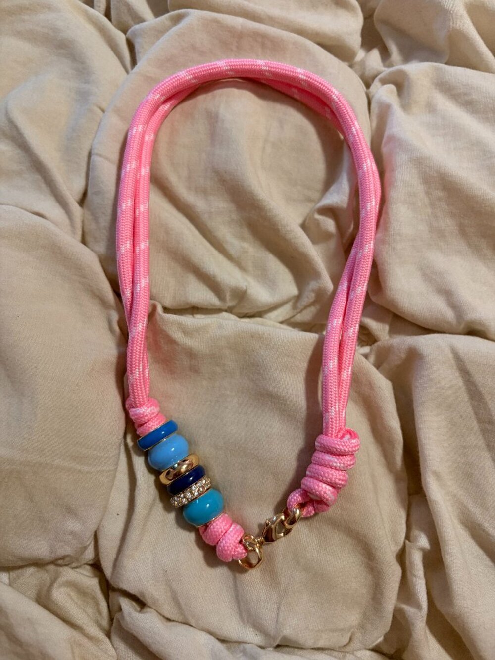 Free People Pink and Blue Beaded Cord Necklace